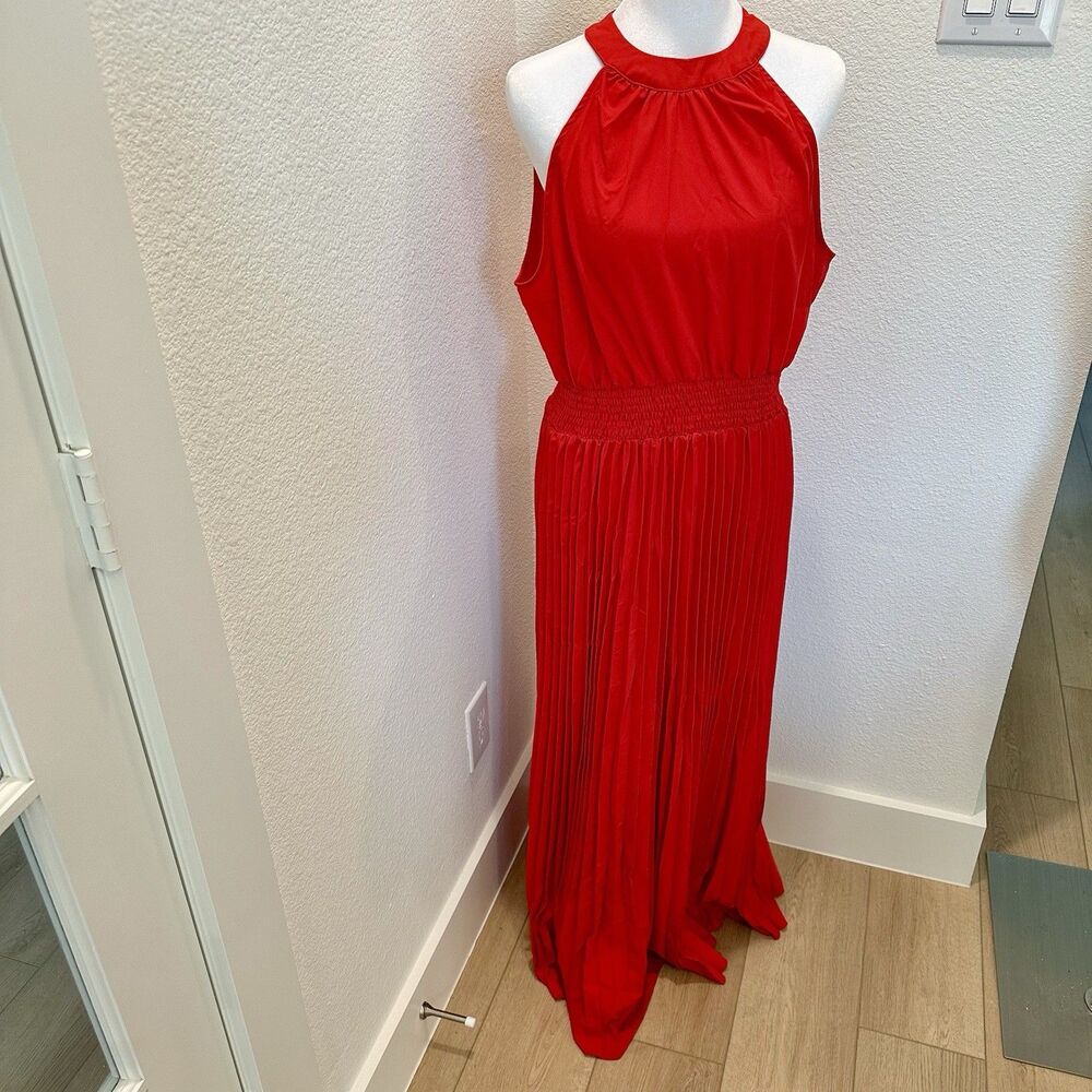 SHEIN Women Red Pleated Halter Maxi Dress Sz XL